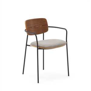 Kave Home - Maureen stapelbarer Stuhl aus Nussbaumfurnier mit natürlichem Finish und Metall mit schwar