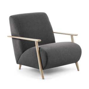 Kave Home - Meghan Sessel in Schwarz Beine aus massiver Esche mit natürlichem Finish