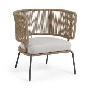 Kave Home - Nadin Sessel aus beigem Seil und Beinen aus verzinktem Stahl