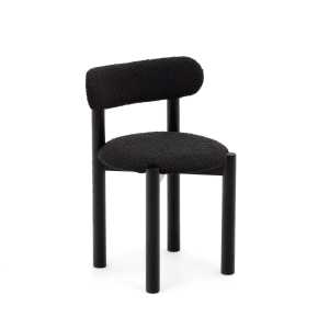 Kave Home - Nebai Stuhl aus schwarzem Bouclé und massivem Eichenholz mit schwarzem Finish