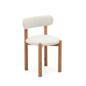 Kave Home - Nebai Stuhl aus weißem Bouclé und massivem Eichenholz mit natürlichem Finish