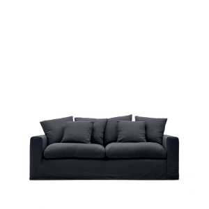 Kave Home - Nora 3 Sitzer Sofa mit abziehbaren Kissenbezügen aus Leinen und Baumwolle anthrazitgrau 24