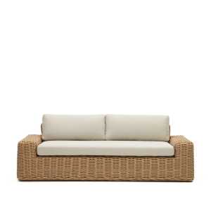 Kave Home - Portlligat 3-Sitzer-Gartensofa aus Kunstrattan mit natürlichem Finish