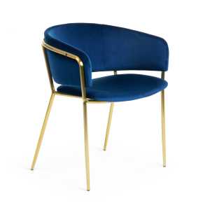 Kave Home - Runnie Stuhl aus blauem Samt mit goldfarbenen Stahlbeinen FR