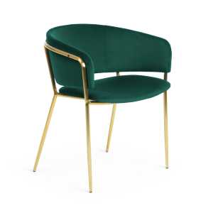 Kave Home - Runnie Stuhl aus grünem Samt mit goldfarbenen Stahlbeinen FR