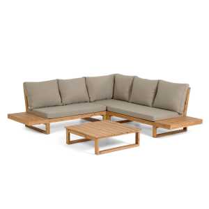 Kave Home - Set Flaviina 5-Sitzer Ecksofa und Tisch aus massivem Akazienholz FSC 100%