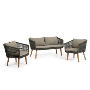 Kave Home - Set Inti 2-Sitzer Sofa und 2 Stühle mit grünem Seil FSC 100%