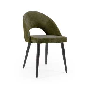 Kave Home - Stuhl Mael aus grünem Chenille und Stahlbeinen mit schwarzem Finish