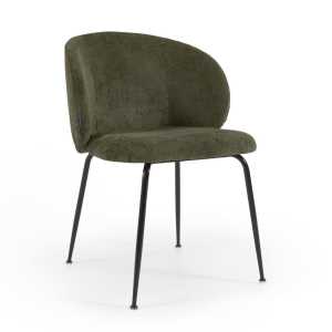 Kave Home - Stuhl Minna aus grünem Chenille und Stahlbeinen mit schwarzem Finish