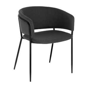 Kave Home - Stuhl Runnie dunkelgrau mit schwarz lackierten Stahlbeinen