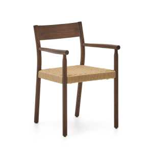 Kave Home - Stuhl Yalia aus massiver Eiche mit Nussbaum-Finish und Sitz aus Seil 100% FSC