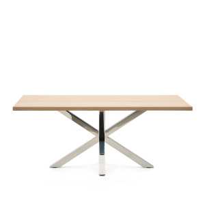 Kave Home - Tisch Argo aus Melamin mit natürlicher Oberfläche und Beinen aus Edelstahl, 200 x 100 cm