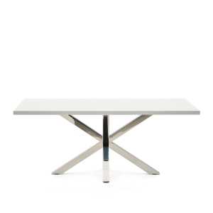 Kave Home - Tisch Argo aus Melamin mit weißer Oberfläche und Beinen aus Edelstahl, 200 x 100 cm