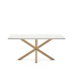 Kave Home - Tisch Argo aus Melamin mit weißer Oberfläche und Beinen aus Stahl in Holzoptik, 160 x 100