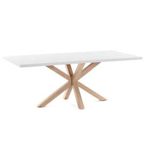 Kave Home - Tisch Argo aus Melamin mit weißer Oberfläche und Beinen aus Stahl in Holzoptik, 180 x 100