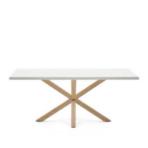 Kave Home - Tisch Argo aus Melamin mit weißer Oberfläche und Beinen aus Stahl in Holzoptik, 200 x 100