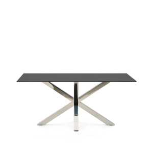 Kave Home - Tisch Argo aus schwarzem Milchglas und Beinen aus Edelstahl, 160 x 90 cm