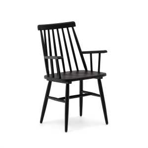 Kave Home - Tressia Stuhl mit Armlehnen DM und massives Kautschukholz schwarz lackiert
