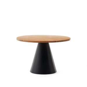 Kave Home - Wilshire runder Tisch aus massivem Akazienholz und Stahl in Schwarz Ø 120 cm