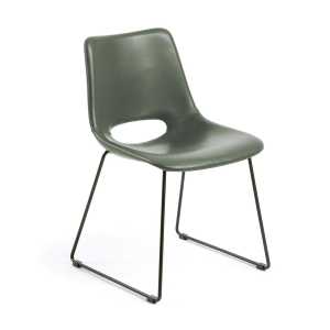 Kave Home - Zahara Stuhl in Grün und Stahlbeine mit schwarzem Finish