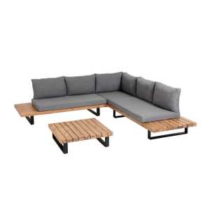 Kave Home - Zalika Set bestehend aus 5-Sitzer Ecksofa und Tisch aus massivem Akazienholz FSC 100%
