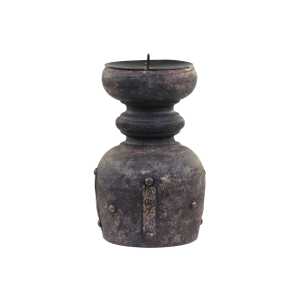 Kerzenhalter aus Mangoholz, H15 x Ø10 cm, antique kohle