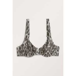 Monki Bikini-BH mit Bügel und grauem Leopardenmuster Graues, Bikini-Oberteil in Größe 80B. Farbe: Grey leopard print