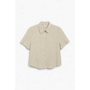 Monki Kurzärmeliges Hemd aus Leinenmischung in Taupe, Freizeithemden Größe XL. Farbe: Mole