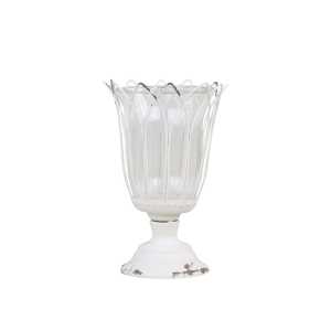 Teelichthalter auf Fuß mit Glas, H20,5/D13 cm, antik creme