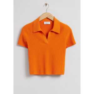 & Other Stories Verkürztes Strickoberteil mit offenem Kragen Orange, T-Shirt in Größe XS
