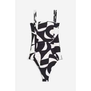 H&M Badeanzug High Leg Schwarz/Weiß gemustert, Badeanzüge in Größe 32. Farbe: Black/white patterned
