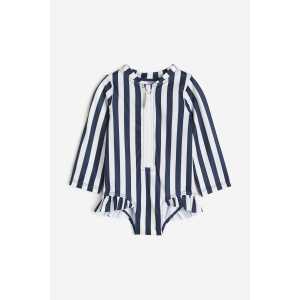 H&M Badeanzug mit Langarm Dunkelblau/Gestreift in Größe 98/104. Farbe: Dark blue/striped