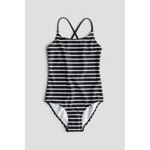 H&M Badeanzug mit Print Schwarz/Weiß gestreift in Größe 158/164. Farbe: Black/white striped