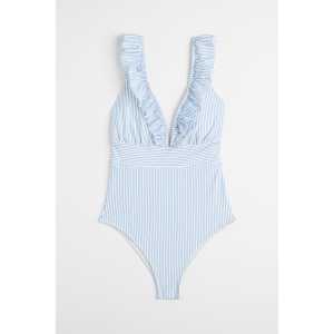 H&M Badeanzug mit wattierten Cups Hellblau/Gestreift, Badeanzüge in Größe 38. Farbe: Light blue/striped 008