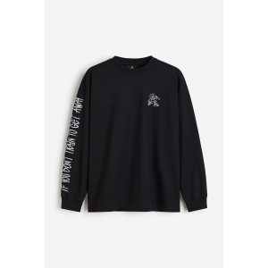 H&M Bedrucktes Jerseyshirt in Oversized Fit Schwarz/Zug, T-Shirt Größe L. Farbe: Black/train