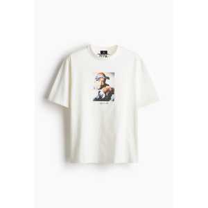 H&M Bedrucktes T-Shirt in Loose Fit Weiß/2Pac Größe M. Farbe: White/2pac