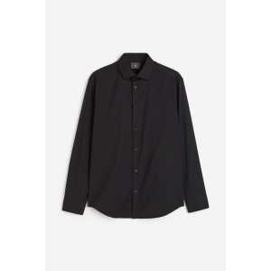 H&M COOLMAX®-Hemd Regular Fit Schwarz, Elegant in Größe XXL. Farbe: Black