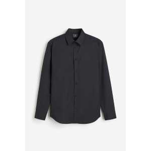 H&M Easy-Iron-Hemd in Regular Fit Schwarz, Elegant Größe S. Farbe: Black