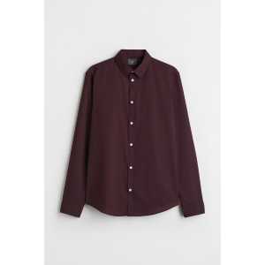 H&M Easy-Iron-Hemd in Slim Fit Weinrot, Freizeithemden Größe XS. Farbe: Burgundy
