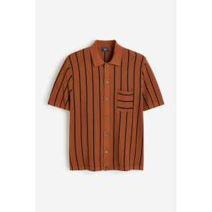 H&M Hemd in Strukturstrick Regular Fit Braun/Weiß gestreift, Freizeithemden Größe XS. Farbe: Brown/white striped