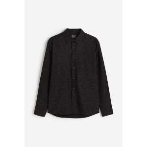 H&M Hemd mit Tweedstruktur in Regular Fit Schwarz/Weiß, Freizeithemden Größe L. Farbe: Black/white