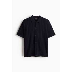 H&M Pointellestrick-Hemd in Regular Fit Marineblau, Freizeithemden Größe S. Farbe: Navy blue