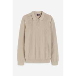 H&M Poloshirt mit Zipper in Slim Fit Beige, Pullover Größe XS