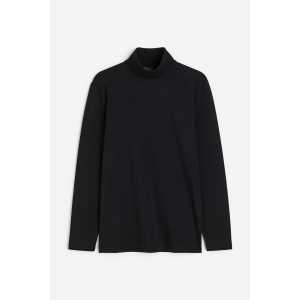 H&M Rollkragenshirt aus Baumwolle Slim Fit Schwarz, Pullover in Größe L. Farbe: Black