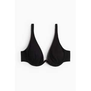 H&M Wattiertes Bikinitop mit tiefem Ausschnitt Schwarz, Bikini-Oberteil in Größe 85B. Farbe: Black