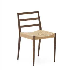 Kave Home - Analy Stuhl aus massiver Eiche mit Nussholz-Finish und Sitz aus Seil 100% FSC