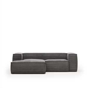 Kave Home - Blok 2-Sitzer-Sofa mit Chaiselongue links breiter Cord grau 240 cm