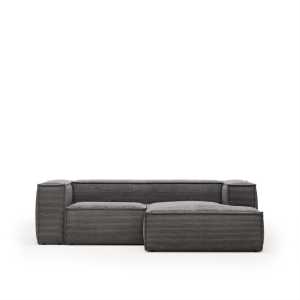 Kave Home - Blok 2-Sitzer-Sofa mit Chaiselongue rechts breiter Cord grau 240 cm