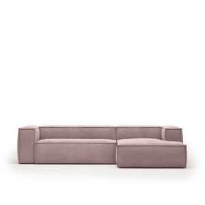 Kave Home - Blok 3-Sitzer-Sofa mit Chaiselongue rechts breiter Cord rosa 300 cm