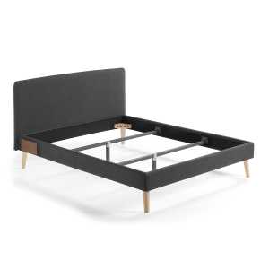 Kave Home - Dyla Bett mit abnehmbarem Bezug in Schwarz für Matratze von 160 x 200 cm